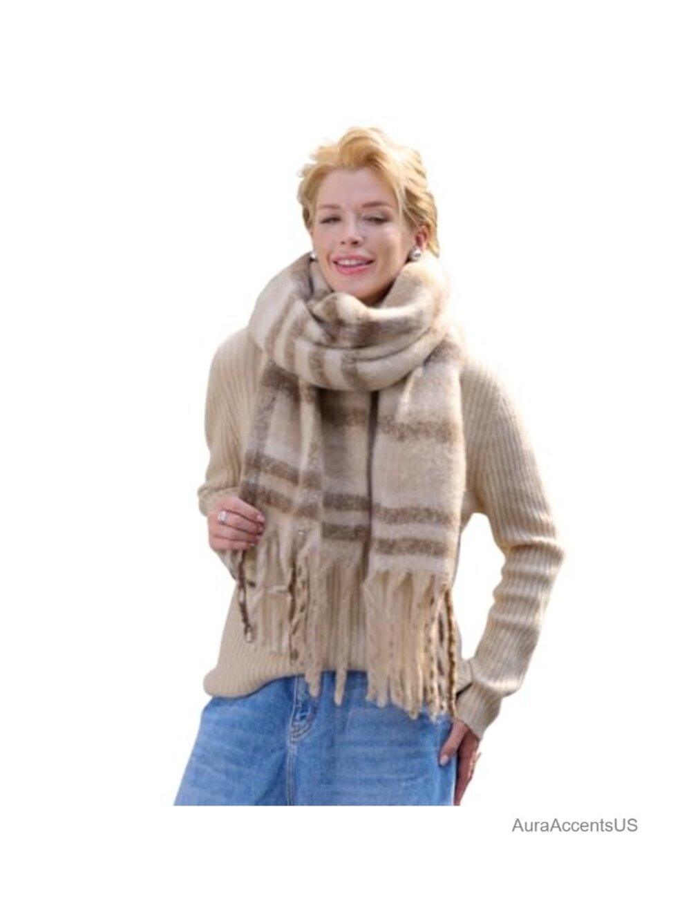 Oversized Chunky Blanket Scarf for Women Winter Warm Plaid Shawl Wrap